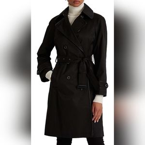 Lauren Ralph Lauren Belted Double Breasted Trench Coat in Black Size S
